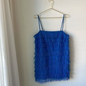 NWT Lovers + Friends Jane Mini Dress in Delphine Blue Tiered Tulle Lined Size M